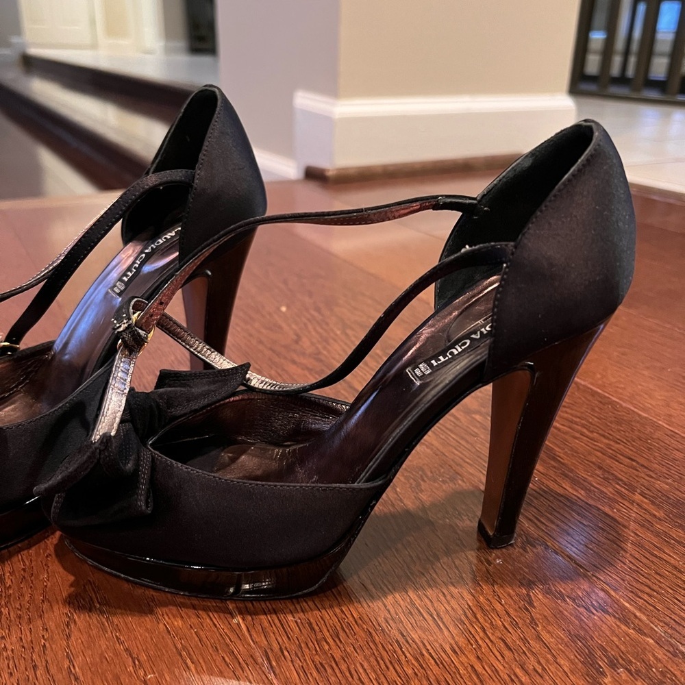Vintage Claudia Cuiti Black Peep-Toe Heels with Bow - Made in Italy - Picture 2 of 12